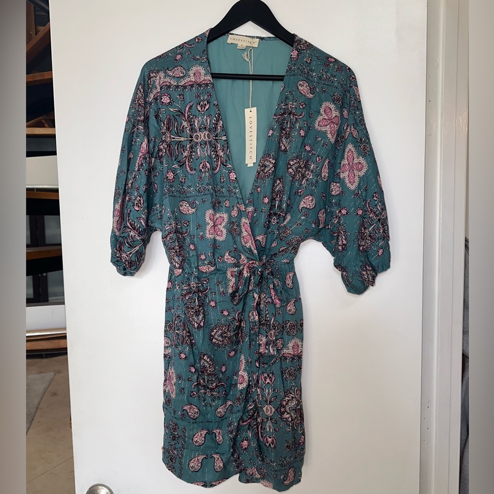 Love stitch boho wrap mini dress